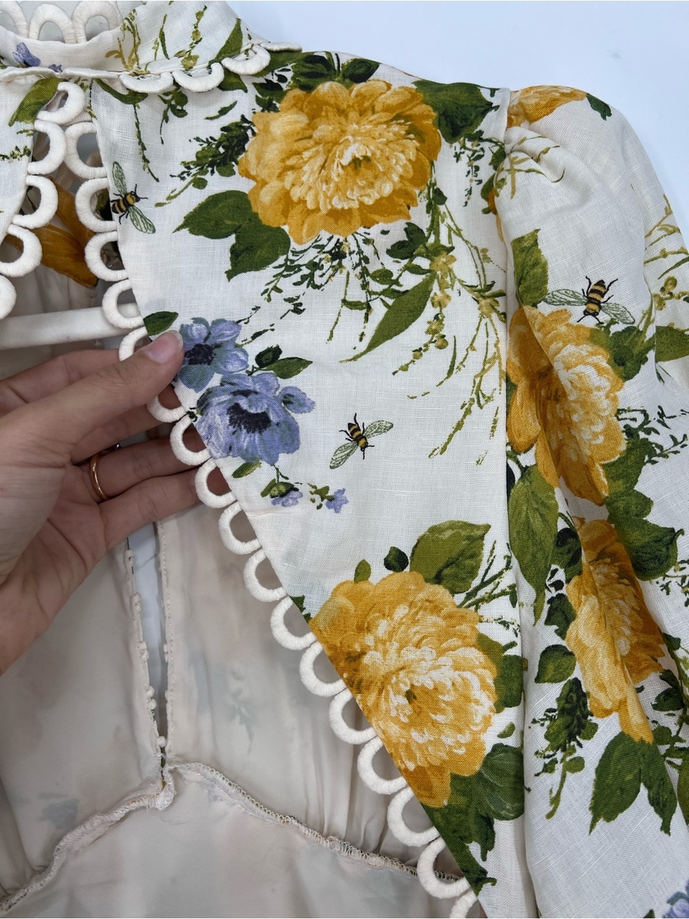 BHLDN Kali Yellow Floral Linen Blend Cut Out Fit & Flare Bee Formal Mini Dress 6 - Picture 9 of 11